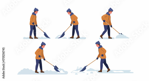 Man Shoveling Snow Sequence: Winter Work and Seasonal Chores Illustration