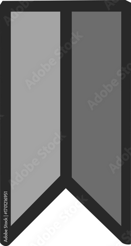 Twopart graphic design divided by a center crease resembling a book or a folded banner with a gray tone on each side.