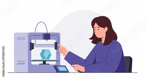 Female Engineer Operating a 3D Printer for Rapid Prototyping and Innovative Product Design