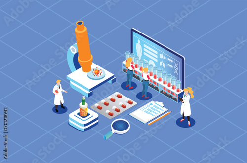 Illustration Isometric research Hepatitis B Virus Treatment Medical Innovation 