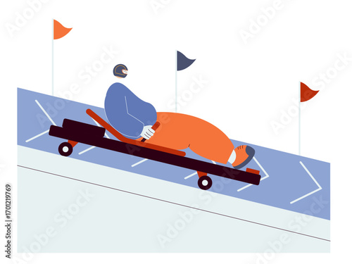 Going down the race track using a wheeled board. Extreme Sports illustration. Flat vector illustration concept.