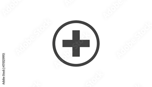 A simple, dark gray plus sign icon is set inside a circle outlined in a darker shade of gray against a pure white background. Free Download A simple, dark gray plus sign icon is set inside a circle outlined in a darker shade of gray against a pure white background. - GFXLoad