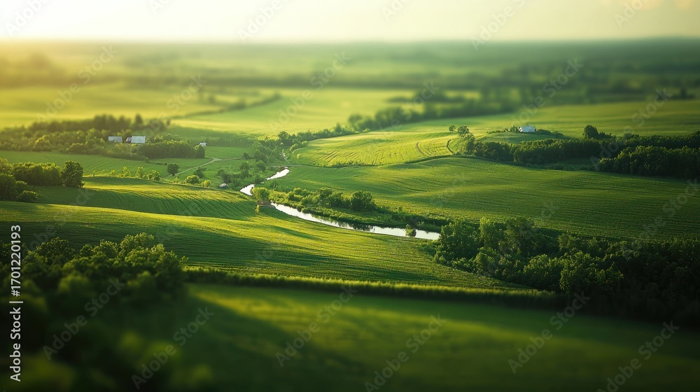 Obraz premium Green fields river landscape