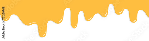 Melt flowing down caramel on white background.