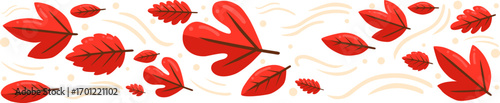 Autumn red leaves with line of wind flat design border illustration for decoration on autumn and thanksgiving festival.