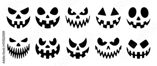 Collection of spooky halloween jack o lantern face designs