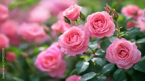Close-up of vibrant pink roses in a garden.