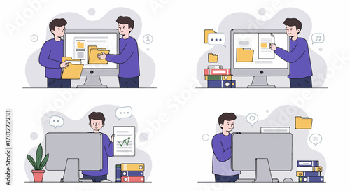 Digital Data Management and Office Productivity Illustrations