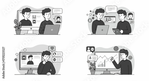 Modern Digital Engagement: Illustrative Concepts of Online Communication, Social Media Interaction, and Business Data Analysis