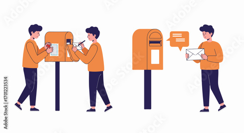 A man engaged in sending and receiving mail with a traditional mailbox, illustrating postal services and essential communication processes.