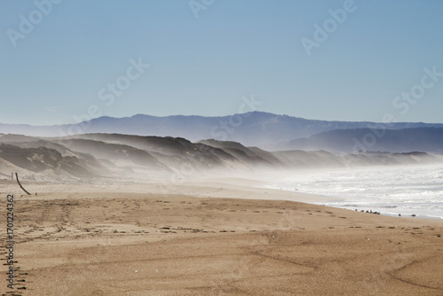Sand Beach And Dunes With Fog And Without People