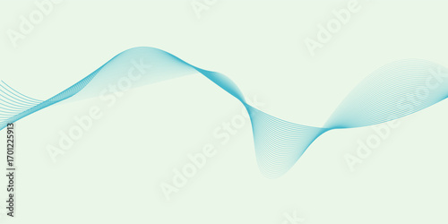 Asbtract smooth blue wave lines with soft green background.
