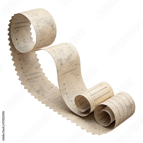 Vintage accounting scroll with detailed lines and perforations evokes financial history, bookkeeping, and legacy.