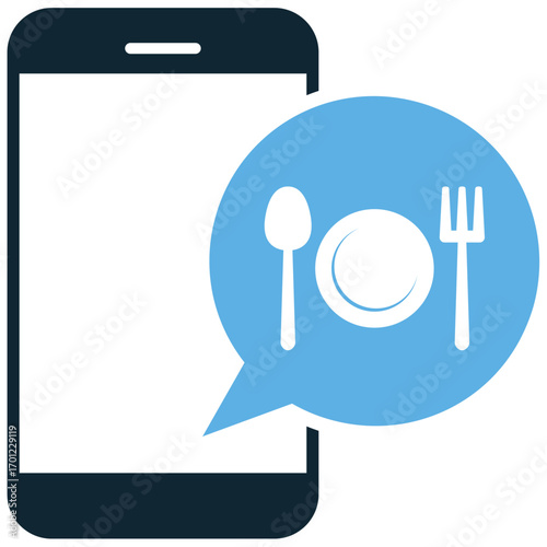 Mobile ordering food icon vector. Perfect for delivery apps, online food services, and e-commerce. A modern icon representing the convenience of ordering food through a smartphone.