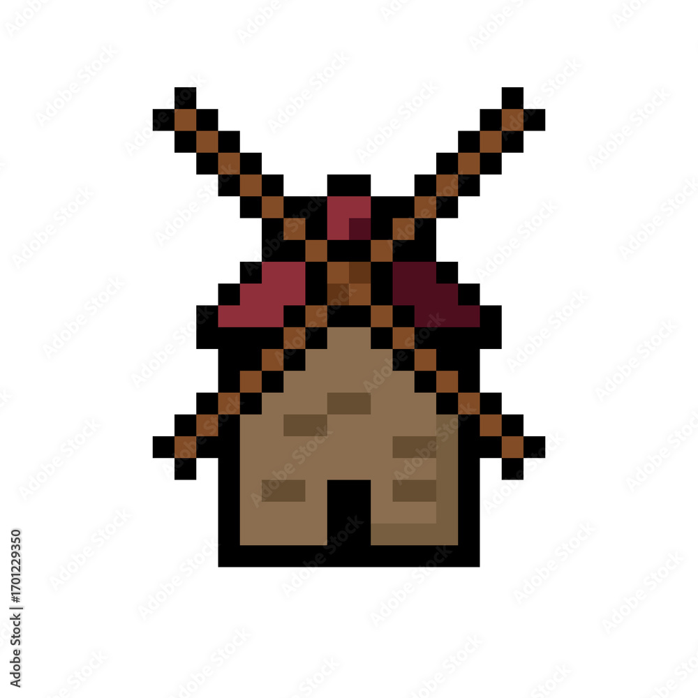 Fototapeta premium Pixel Art of a Traditional Windmill with Red Roof