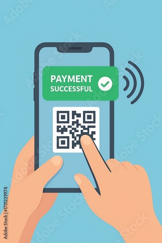 Illustration of mobile phone with QR code and payment successful message, concept of UPI, mobile banking, digital wallet and online transaction Ai Genreted Illustration 