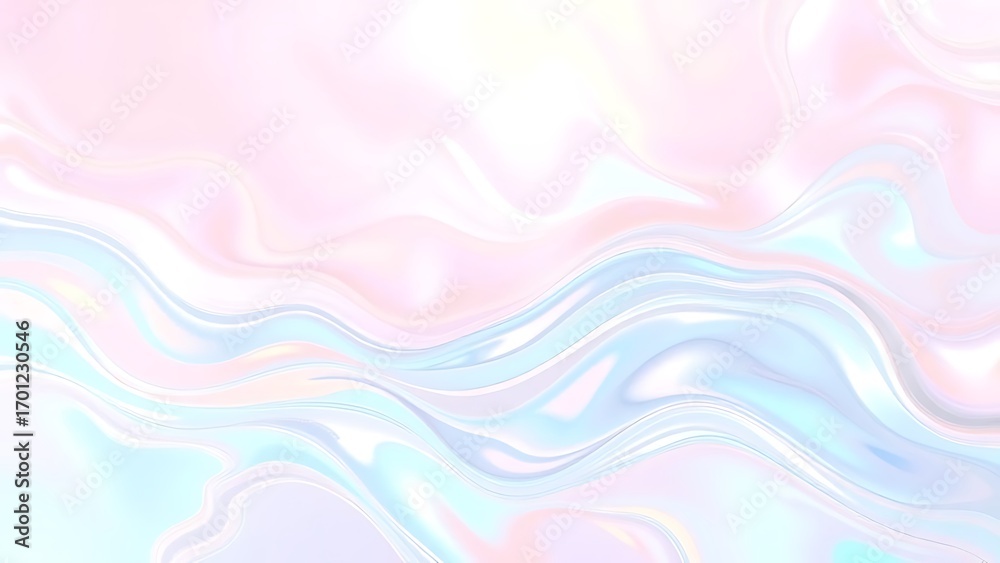 Fototapeta premium Abstract pastel background with flowing waves of pink, blue, and white, resembling liquid or light