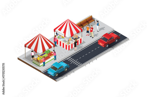 Isometric Street food cafe on the sidewalk Editable in 10 EPS. Vector Isometric Illustration Suitable for Diagrams, Infographics, And Other Graphic assets