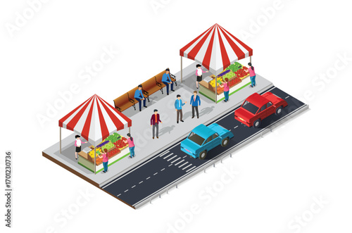 Isometric Street food cafe on the sidewalk Editable in 10 EPS. Vector Isometric Illustration Suitable for Diagrams, Infographics, And Other Graphic assets
