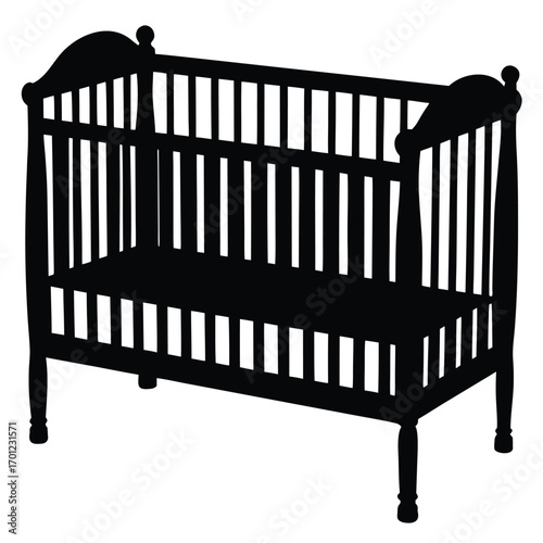 Simple white background silhouette of a baby crib perfect for nursery decor and children s themes