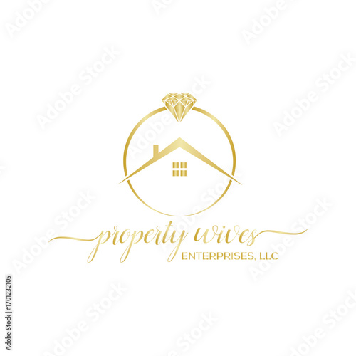 Property wives enterprises logo design isolated on white background with diamond ring