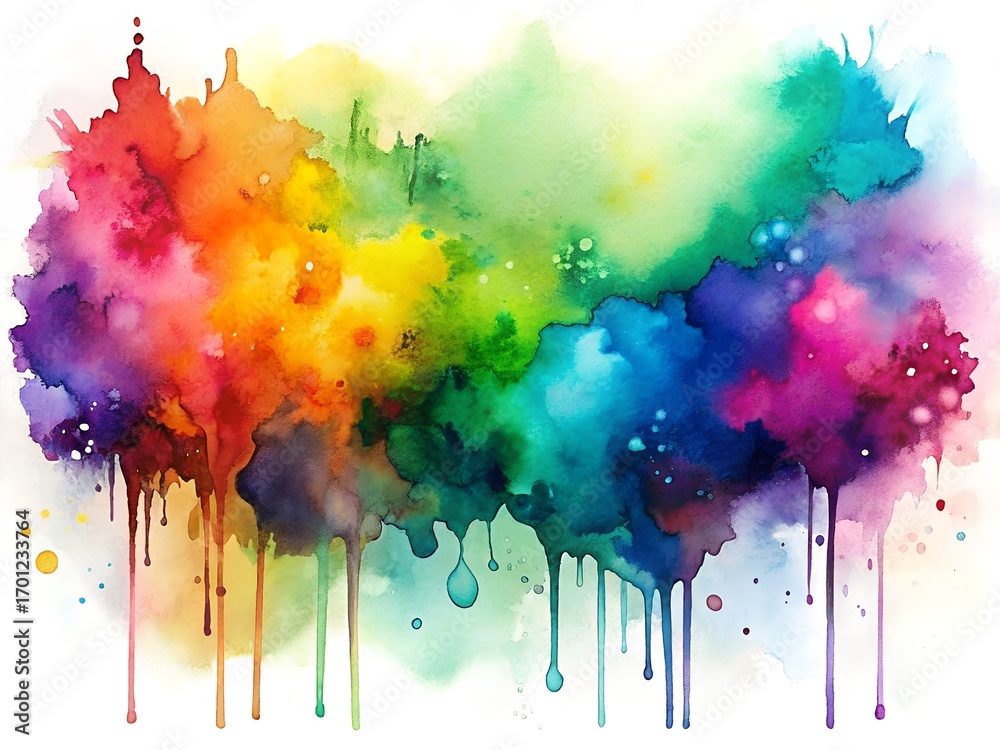 Fototapeta premium Vibrant watercolor splash with rainbow colors creating a fluid and expressive abstract design