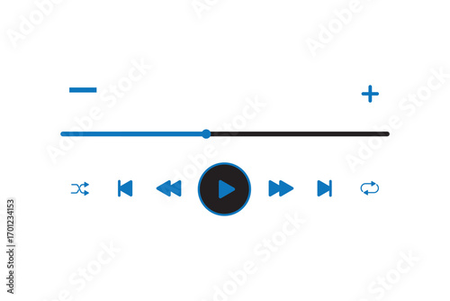 Music or video play bar icon Audio player for songs or podcast playlist. Play, buttons. editable stroke vector illustration