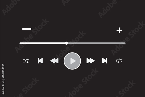 Music or video play bar icon Audio player for songs or podcast playlist. Play, buttons. editable stroke vector illustration