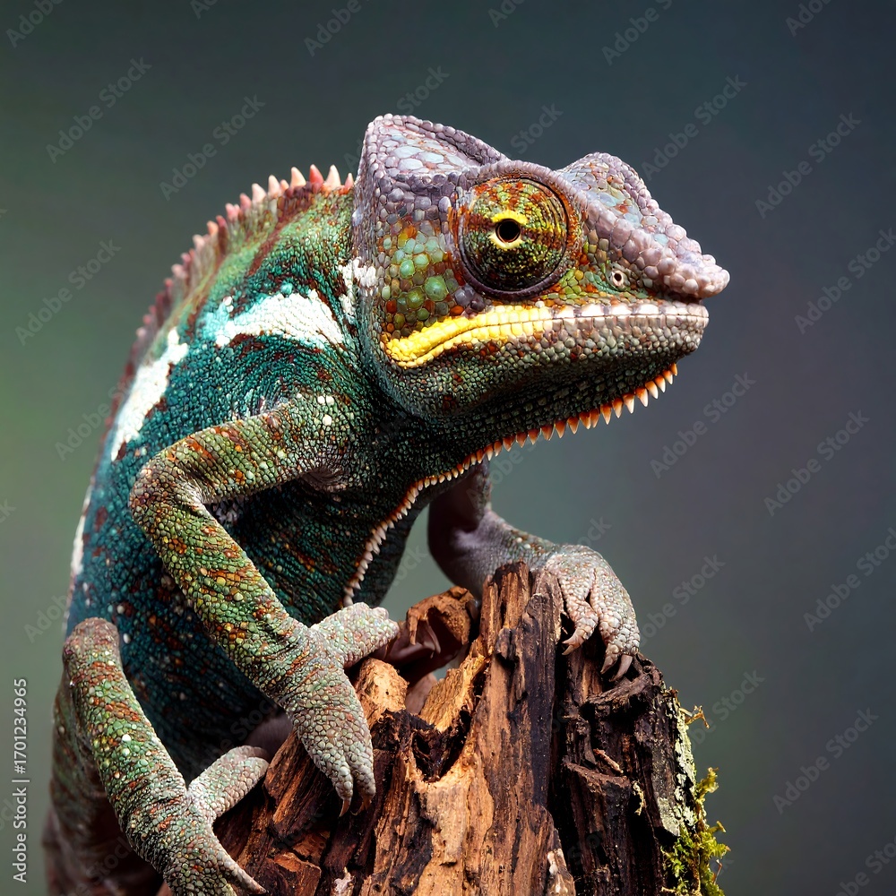 Fototapeta premium Colorful chameleon perched on a branch