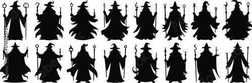 A collection of black running horse silhouettes isolated on white, a vector graphic set ideal for equestrian sports, farm themes, or decorative borders