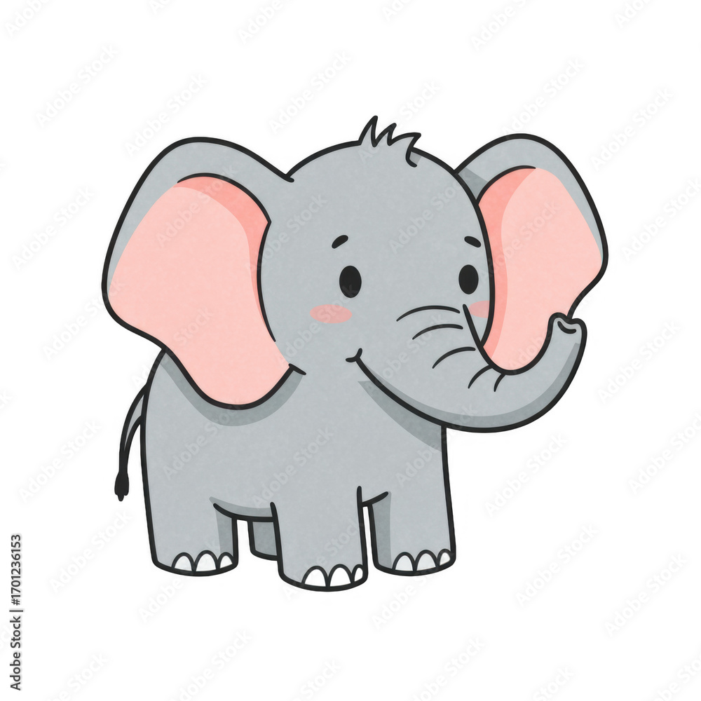 Fototapeta premium Cute Flat Design Watercolor Cartoon Elephant Illustration on a Soft Gradient Background