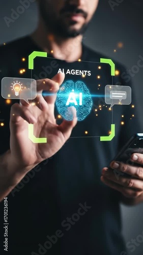An ai technology innovation digital futuristic human touch interface communication concept with glowing virtual intelligence, modern agents
