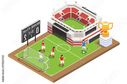 Modern Isometric Live Soccer Tournament with streets and stadiums Illustration, Suitable for Diagrams, Infographics, Book Illustration, Game Asset, And Other Graphic Related Assets