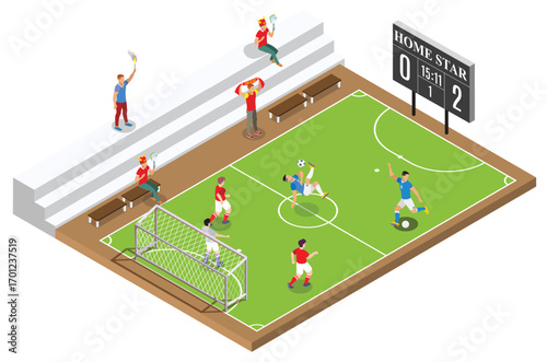 Modern Isometric Live Soccer Tournament Illustration, Suitable for Diagrams, Infographics, Book Illustration, Game Asset, And Other Graphic Related Assets