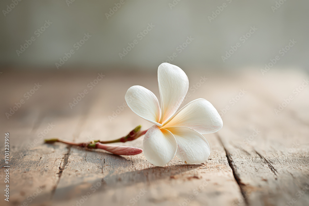 solitary flower rests on rough wooden board illuminated by gentle sunlight solitary flower rests on rough wooden board illuminated by gentle sunlight