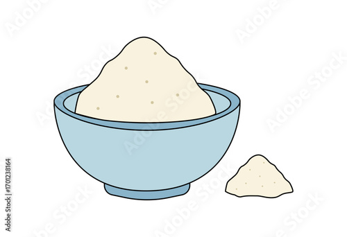 Bowl filled with flour flat illustration for cooking ingredient, baking preparation, and kitchen concept design
