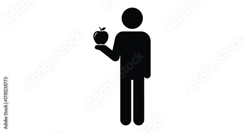 a silhouette figure holding an apple in hand