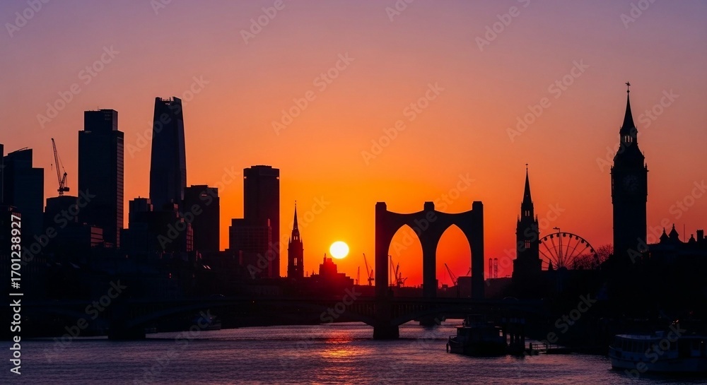 Obraz premium London skyline sunset cityscape river thames architecture travel tourism landmark view