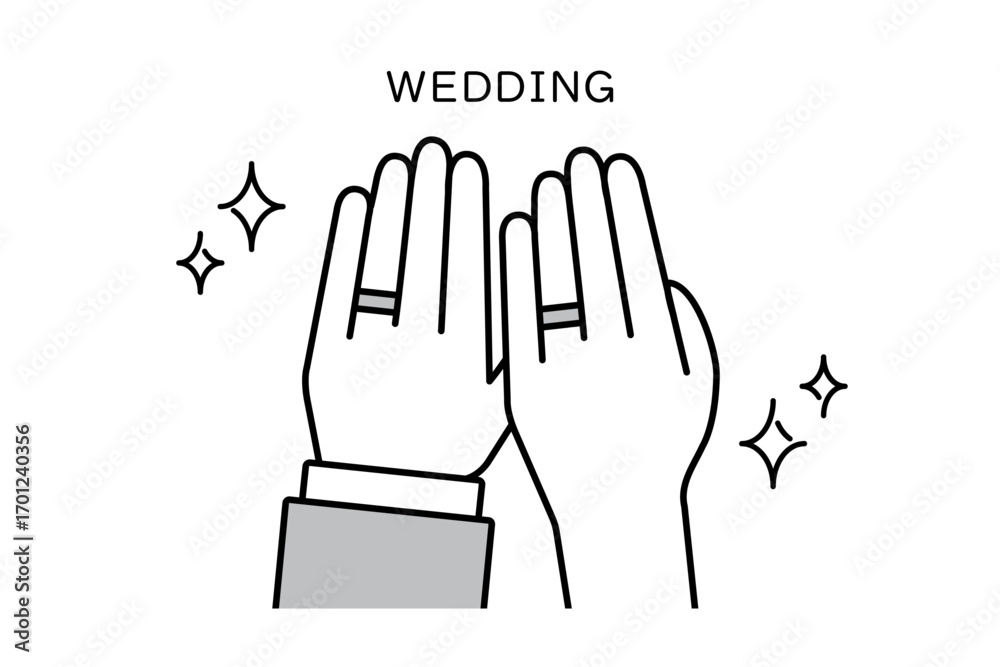 Fototapeta premium 結婚式で指輪を披露する新郎新婦の手のイメージイラスト
