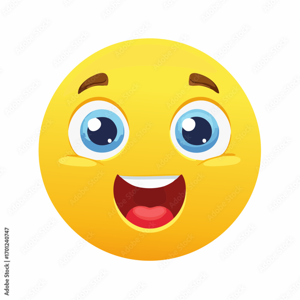 Fototapeta premium Vibrant vector illustration of a cheerful yellow face with an excited expression and big open eyes
