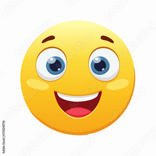 Brightly smiling yellow face vector illustration expressing pure joy and positive emotion on a white background