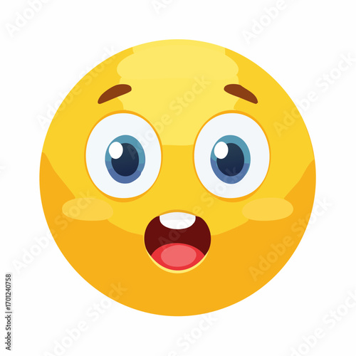 Vibrant yellow cartoon emoji face expressing profound surprise with wide open blue eyes and gaping mouth