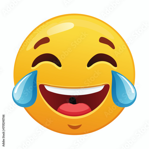Happy Emoji Vector Illustration of a Joyful Smiley Face with Tears of Laughter, Smiling