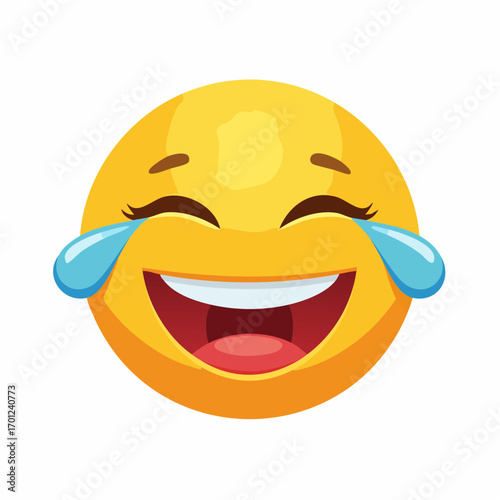 Laughing Emoji, Tears of Joy, Happy Face, Vector Illustration