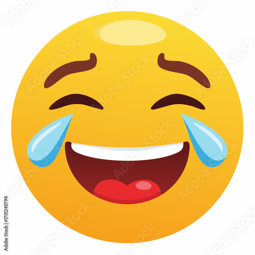 Emoticon of a Laughing Face with Tears Expressing Happiness and Joy through a Yellow Circle