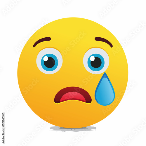 Sad Emoticon Yellow Face with Tear, Vector Illustration
