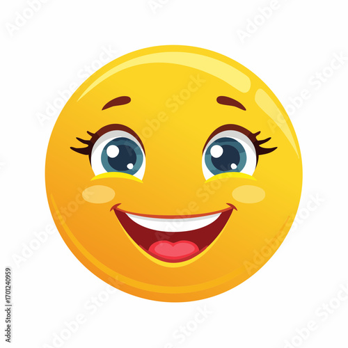 Vibrant yellow cartoon emoji with an ecstatic smile and sparkling eyes, conveying pure happiness and cheerful emotion