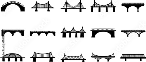 Bridge icon. Black silhouette. Front side view. Vector simple flat graphic illustration. Isolated object on a white background.
