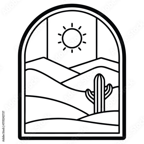 Vibrant desert landscape with a lone cactus and rolling sand dunes under a bright clear sky