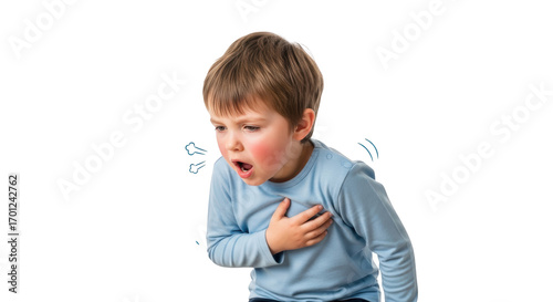 Young sick boy coughing with respiratory illness symptoms modern design composition influenced by Young